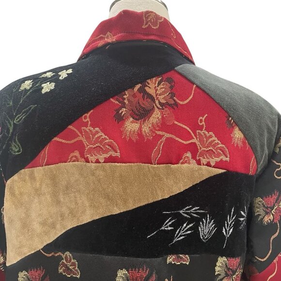 Parsley & Sage Patchwork Embroidered Jacket S Velvet Floral Artisan Boho Chic - Picture 5 of 12